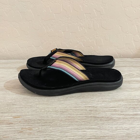 Teva 6 Flip Flop Sandals Voya Antiguous Black Multi Color Straps - Picture 4 of 12